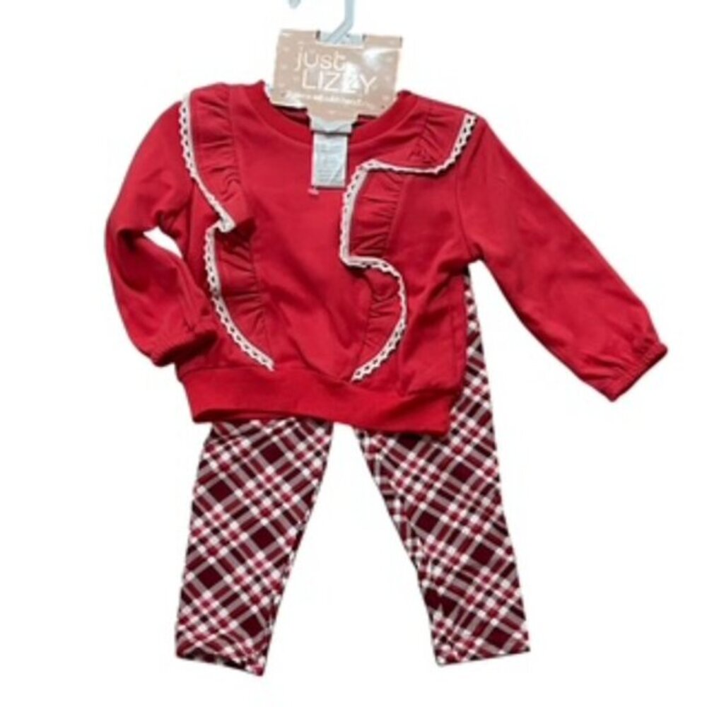 NEW Just Lizzy‎ Girls 18 Months Pants & Top Set Red Christmas Plaid NWT